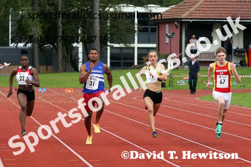 100 metres 20, NECAA Open Meeting, Morpeth, Sunday, March 23rd. David T. Hewitson/Sports for All Pics